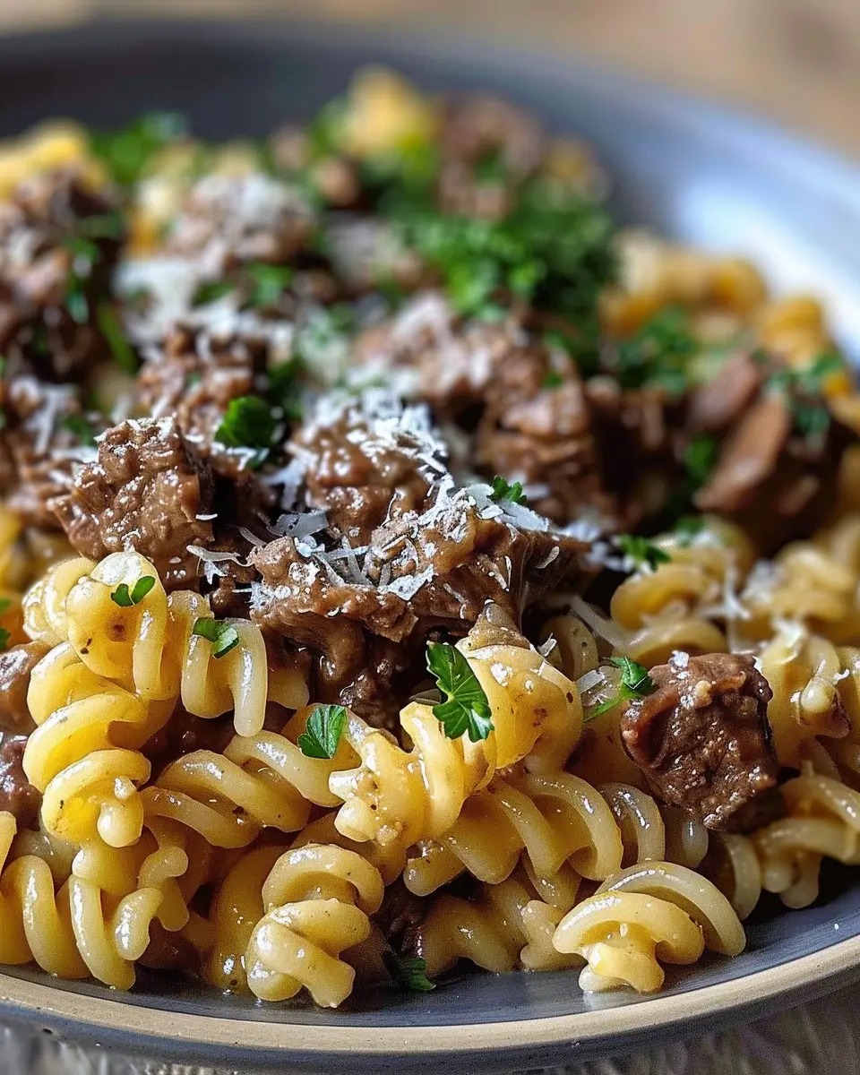 Beef and Rotini in Garlic Parmesan Sauce: An Easy Comfort Dish