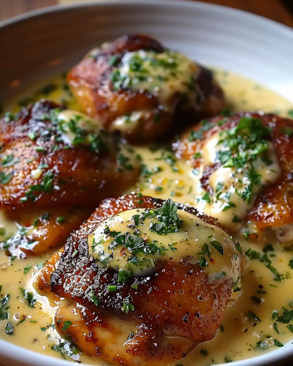 Bobby Flay Chicken Thighs with Creamy Garlic Sauce