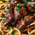 Sweet and Spicy Garlic Steak Pasta