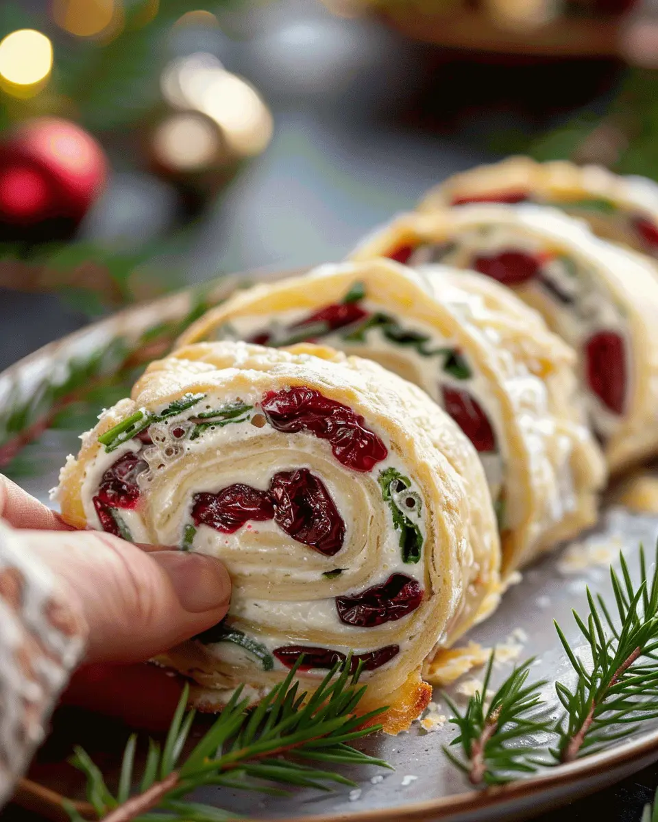 Savory Christmas Cranberry Roll Ups with Turkey Bacon and Chicken Ham