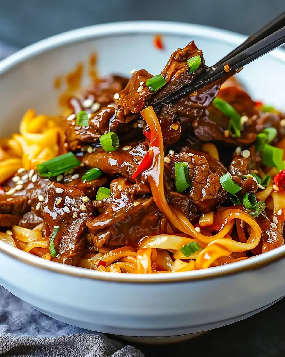 Slow Cooker Korean Beef Noodles Recipe