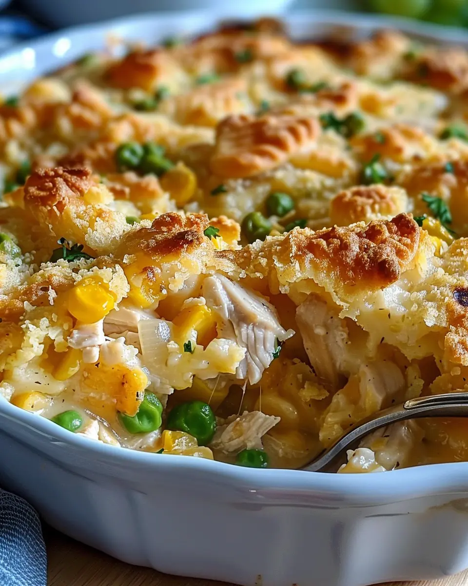 Easy Chicken Cobbler Dinner Casserole with Turkey Bacon Delight
