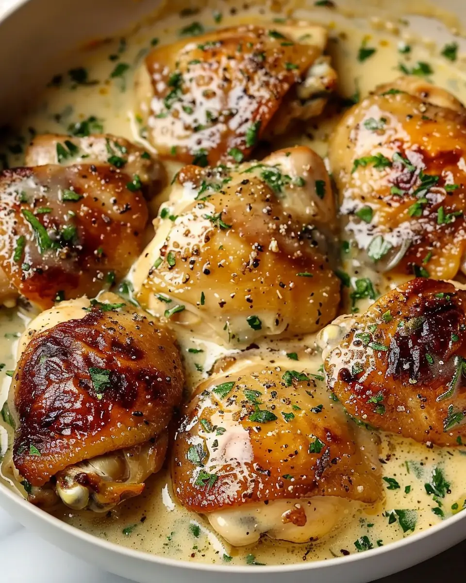 Creamy Garlic Chicken Thighs: Easy Recipe with Turkey Bacon Twist