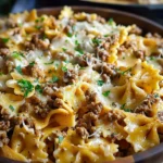 Cajun Cream Cheese Alfredo Bowties with Spiced Ground Beef