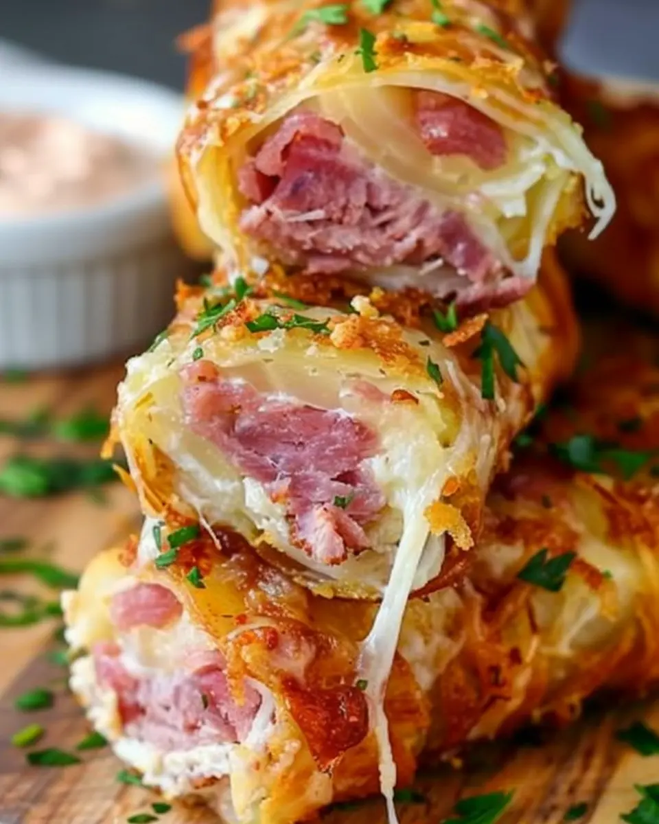 Keto Crispy Reuben Roll-Ups with Turkey Bacon and Chicken Ham