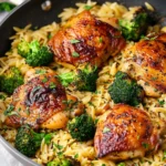 Skillet Chicken Thighs with Broccoli Cheddar Orzo