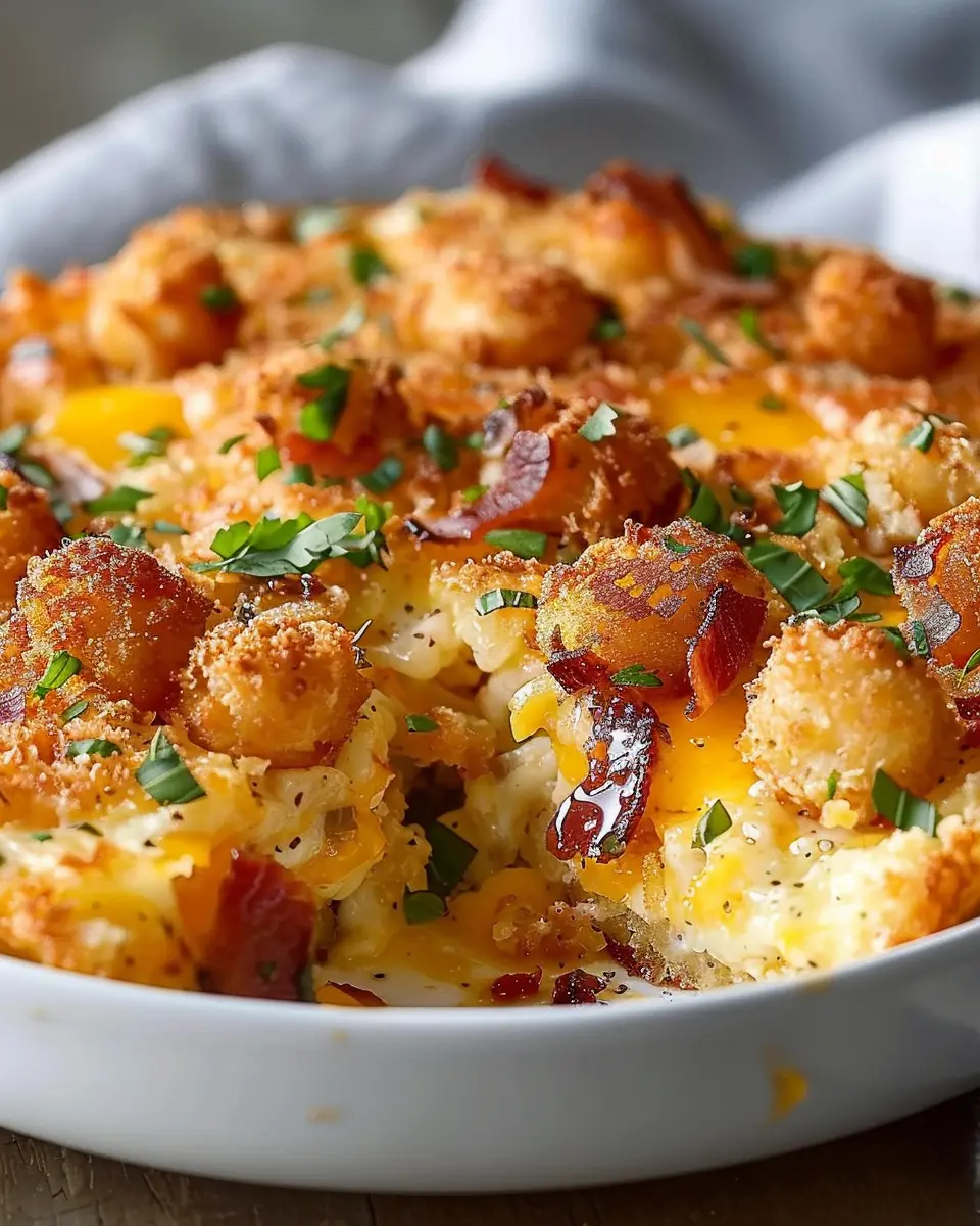 Crispy Tater Tot Breakfast Casserole with Turkey Bacon Delight