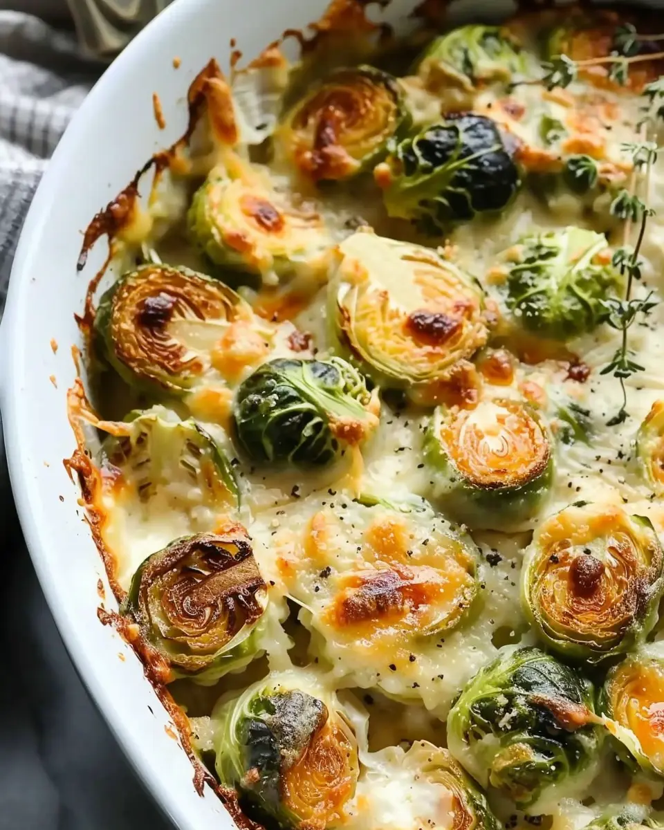 Garlicky Creamy Brussels Sprouts Au Gratin