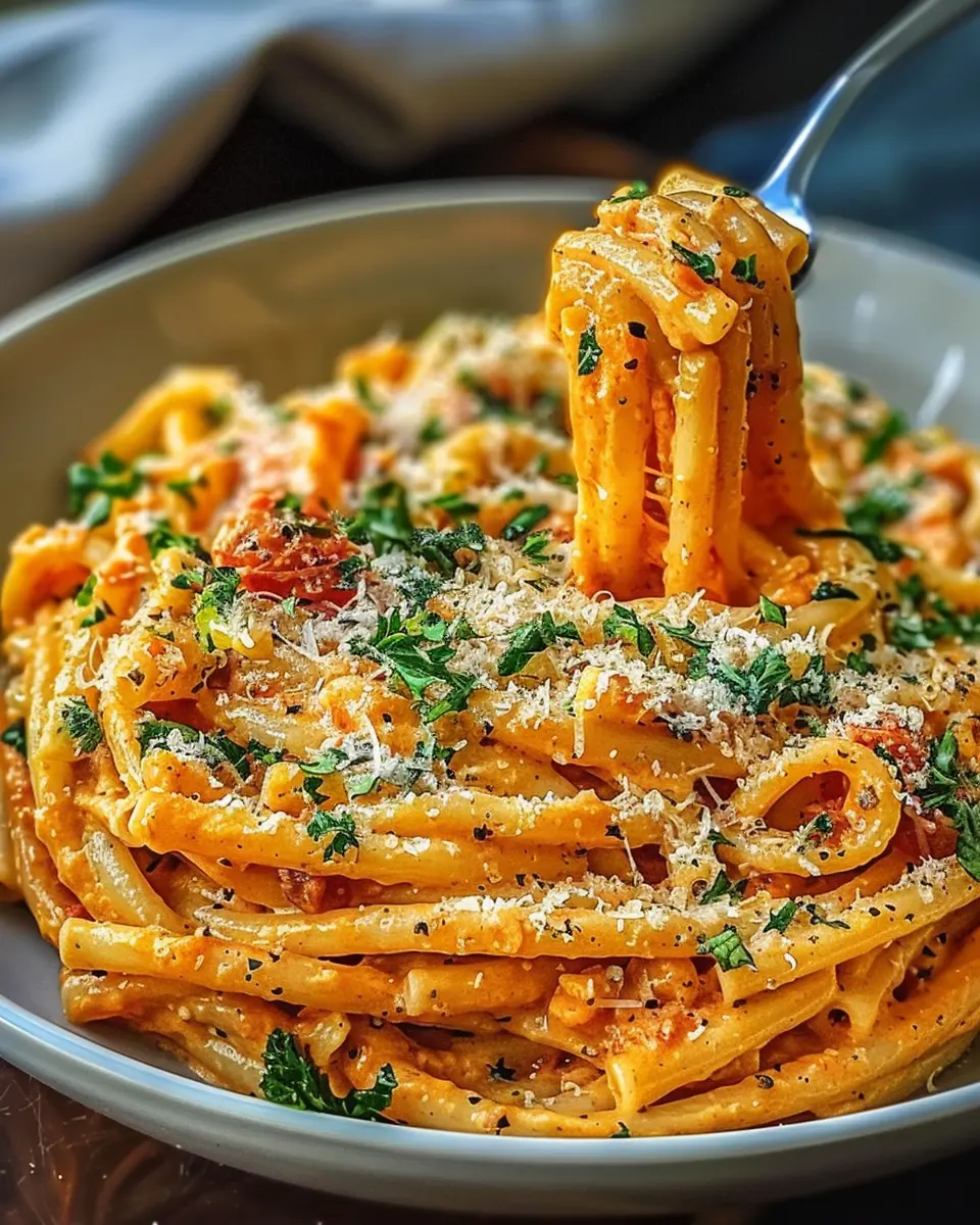 Amazing Creamy Tomato Garlic Pasta with Turkey Bacon Delight