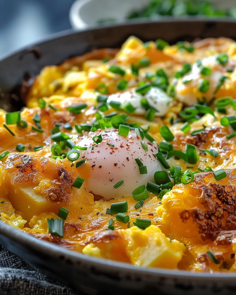 Cheesy Potato Egg Scramble: Easy Comfort Food with Turkey Bacon